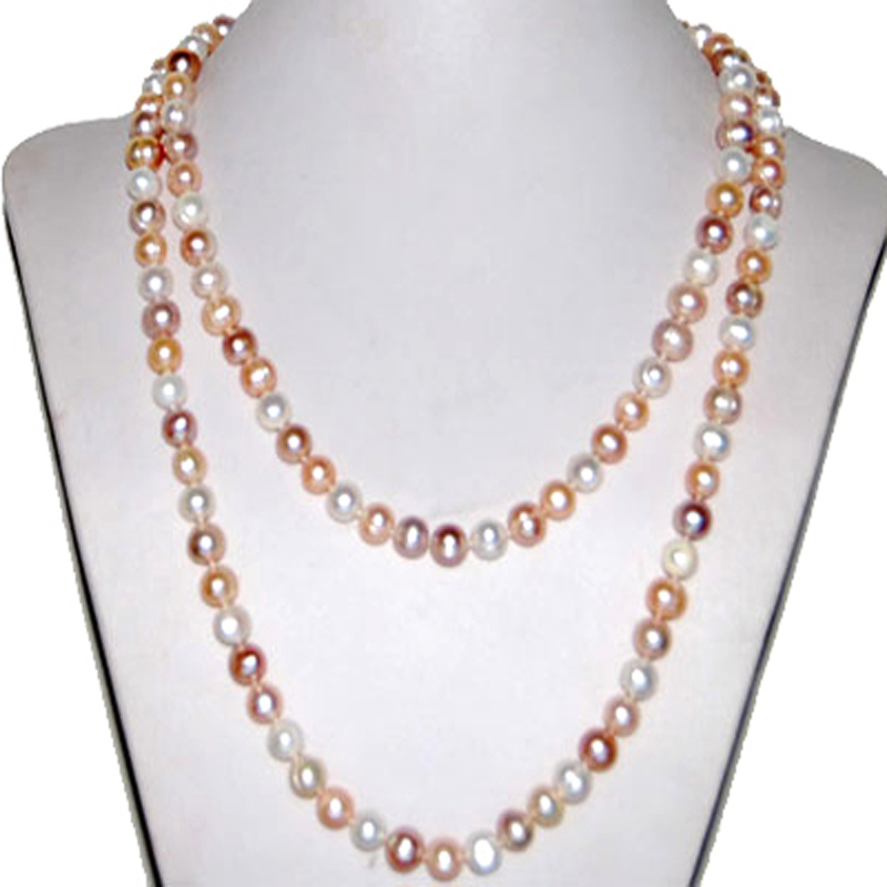 48 inches 8-9mm Natural Multicolor Baroque Pearl Necklace